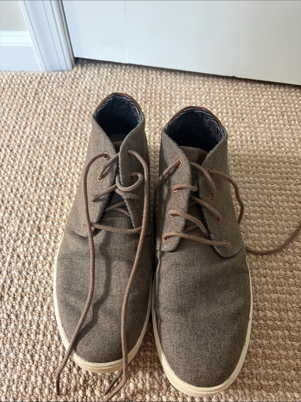 OluKai Men's Brown Canvas Sneakers with Cream Sole